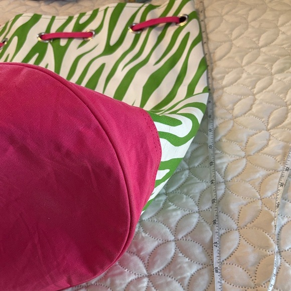 Green and Pink Zebra Print Tote Bag Over the Shoulder 17 x 19 inches Drawstring - Picture 8 of 11